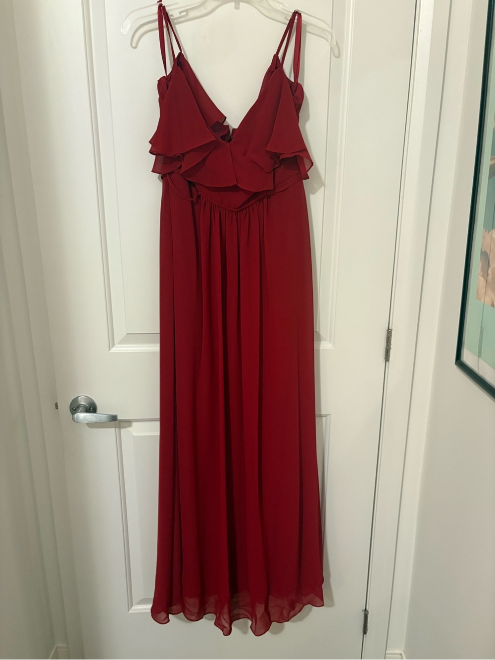 Red Ruffled Spaghetti-Strap Maxi Dress